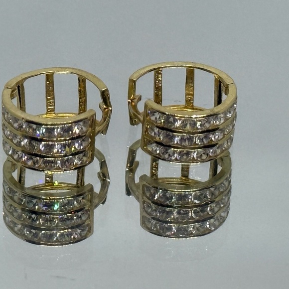 10k Yellow Gold hoops Earrings with Zircon Embellishments - Picture 1 of 5